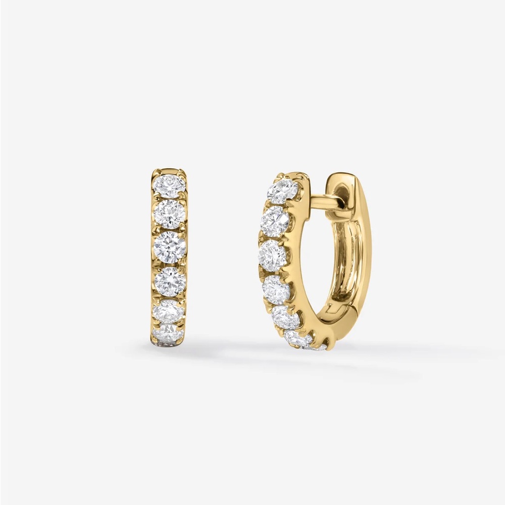 14k Gold and Diamond Hoop Huggie Earrings